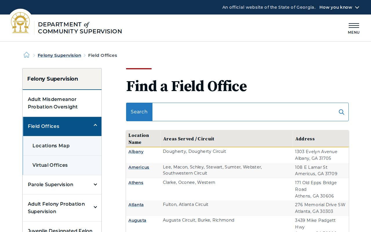 Washington County post-release supervision DCS field office locator