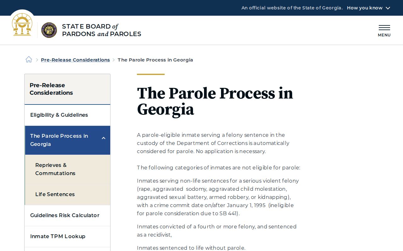 Washington County parole release process through the Georgia Parole Board